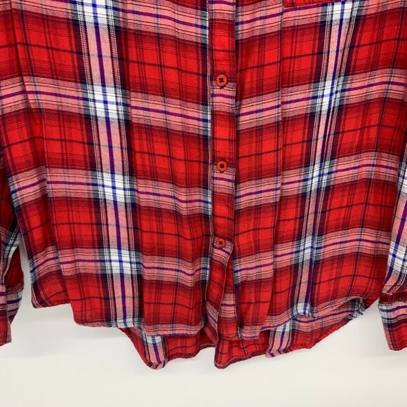 Como Vintage Top Red Plaid Button Down Roll Tab Long Sleeve Shirt - Picture 5 of 11